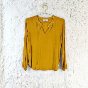 LOFT Women's Mustard Swiss Dot Long Sleeve Blouse Size S